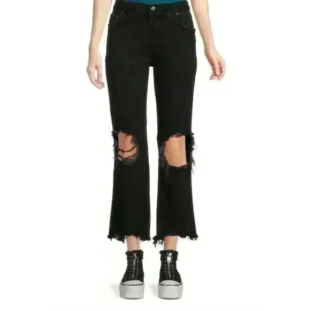 NWT We‎ The Free People Maggie Mid Rise Straight Jeans Black Onyx Size 27